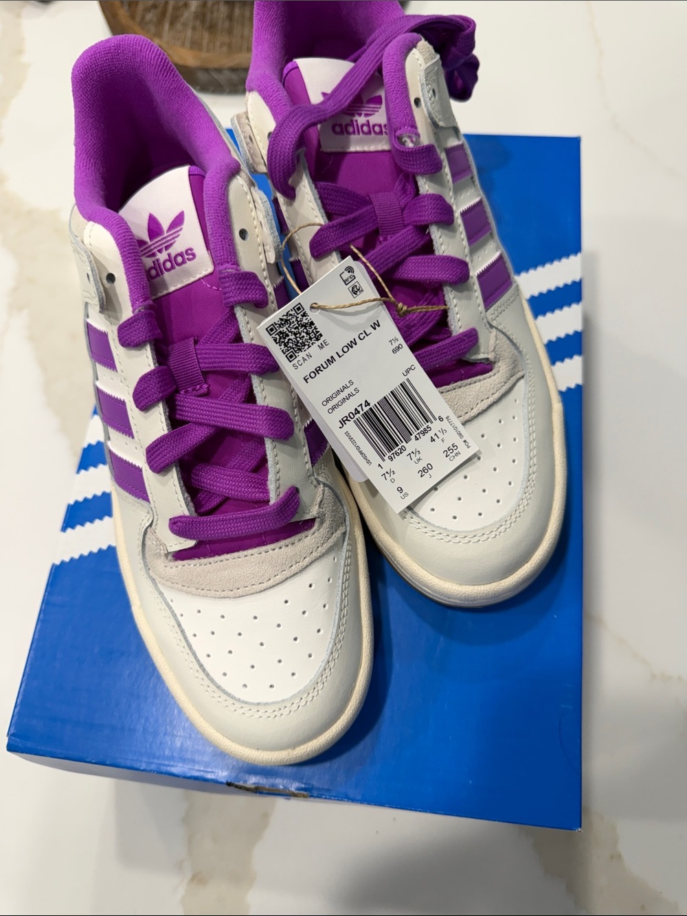 adidas Forum Low Sneakers — White with Purple Accents